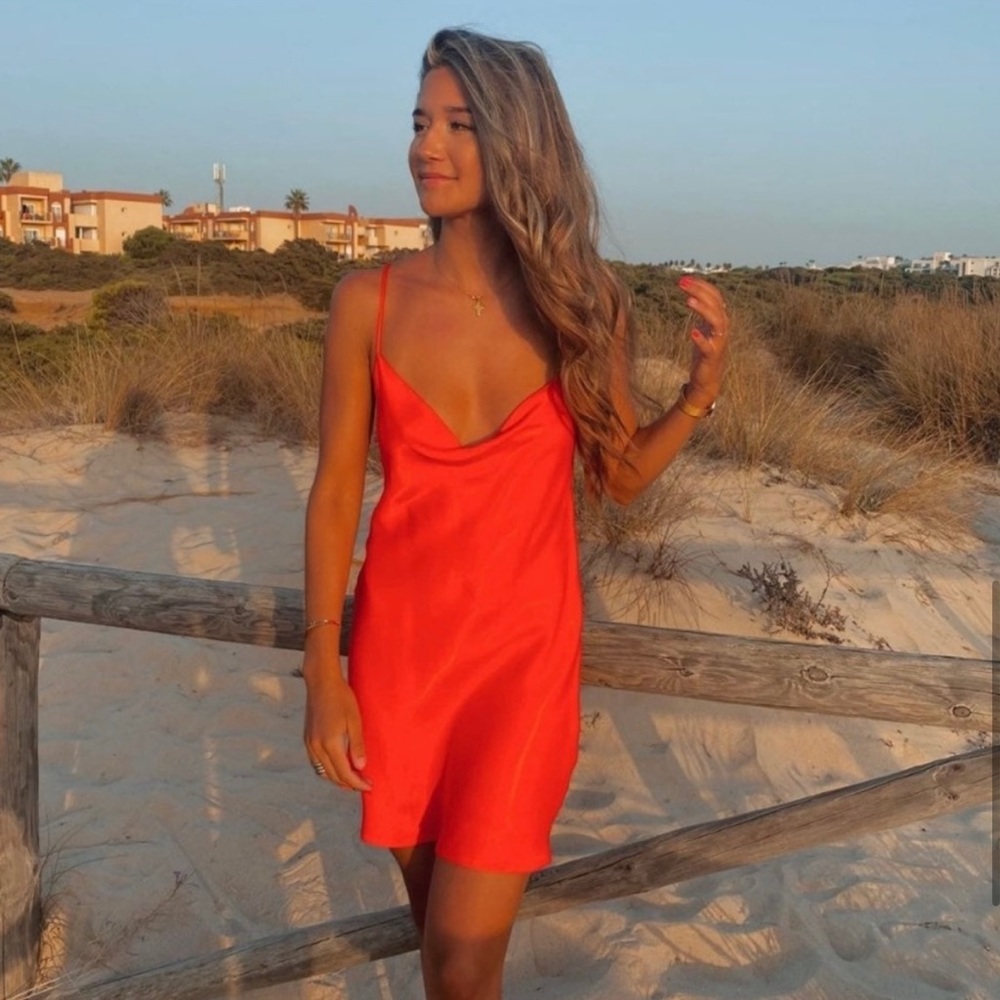 orange zara satin dress Zara mini orange satin dress